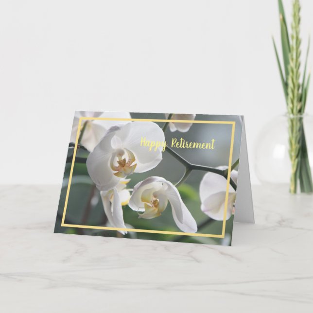 Tarjeta Felices Deseos de Jubilación Orquídeas Blancas Ele (Anverso)