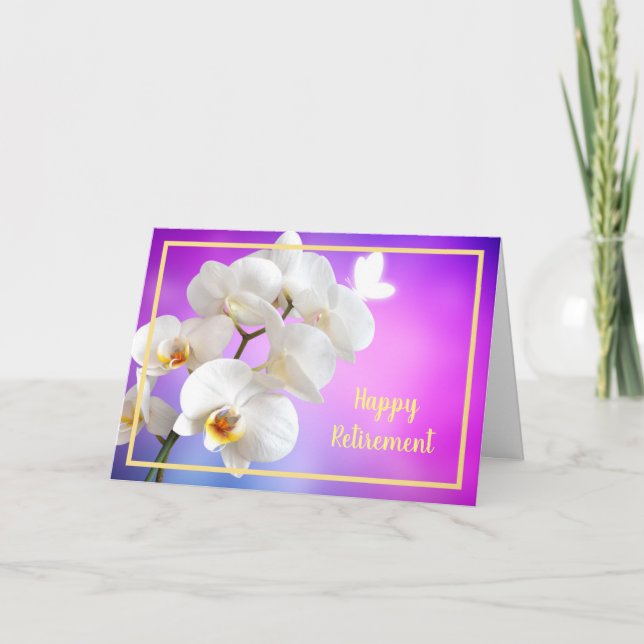 Tarjeta Felices Deseos de Jubilación Orquídeas Blancas Ele (Anverso)