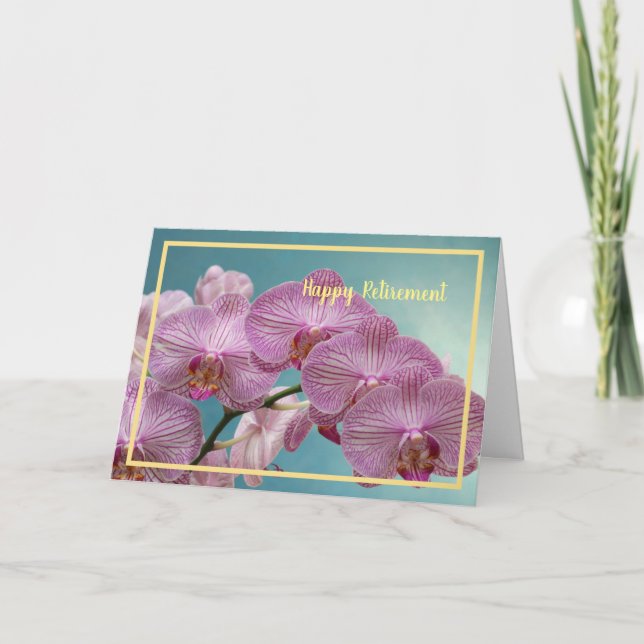 Tarjeta Felices Deseos de Jubilación Orquídeas Púrpuras El (Anverso)