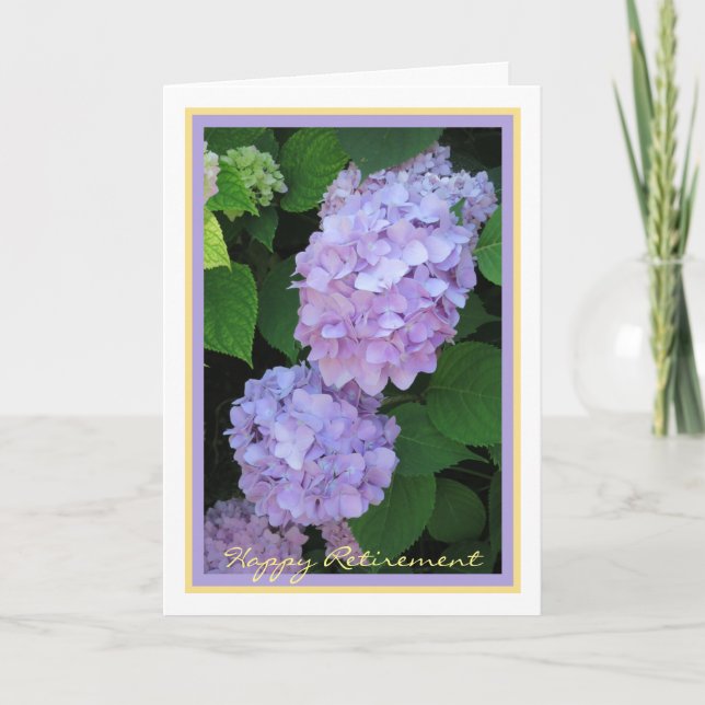 Tarjeta Felices Deseos de Jubilación Púrpura Hydrangeas El (Anverso)