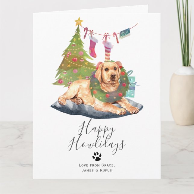 Tarjeta Felices días festivos perro Labrador Amarillo Navi (Anverso)