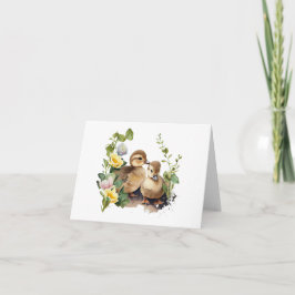 Tarjeta Felices Ducklings con flores en BLANK