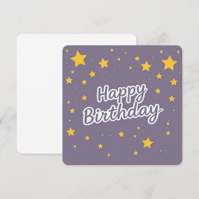 Tarjeta Felices Estrellas de Oro de Cumpleaños en Azul (Anverso / Reverso)