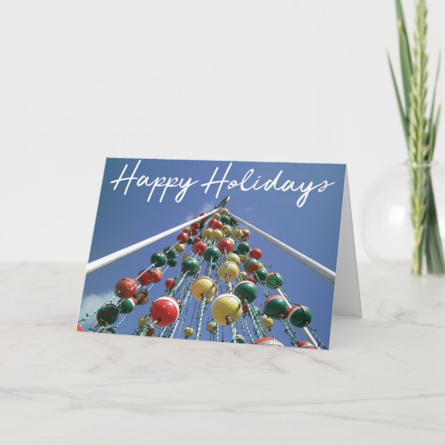 Tarjeta Felices Fiestas - Árbol de ornamentos (Anverso)