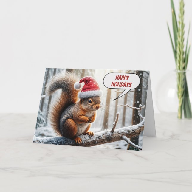 Tarjeta Felices Fiestas, Ardilla En La Rama Del Árbol De N (Anverso)