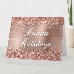 Tarjeta Felices Fiestas Brillantes de Rosa Dorado