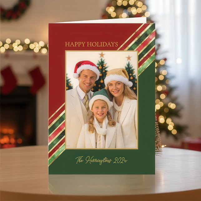 Tarjeta Felices fiestas coloridas Navidades de fotos (Happy Holidays Colorful Photo Folded Card)