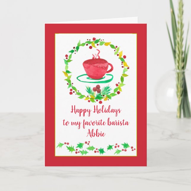Tarjeta Felices Fiestas Copa de Café Barista Favorita (Anverso)