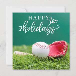 Tarjeta Felices Fiestas de béisbol con pelota bate y guant