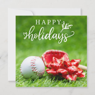 Tarjeta Felices Fiestas de béisbol con pelota bate y guant