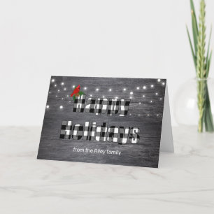 Tarjeta Felices fiestas de búfalo en madera gris