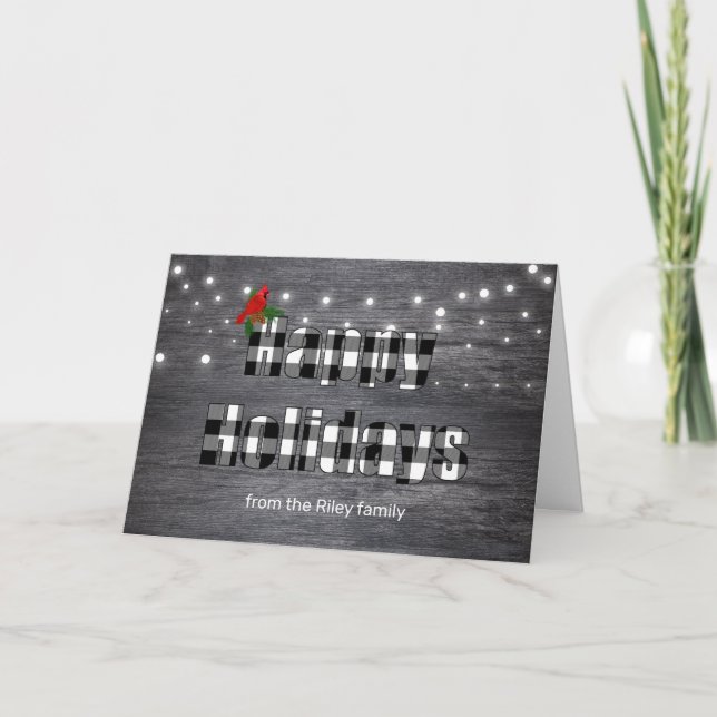 Tarjeta Felices fiestas de búfalo en madera gris (Anverso)