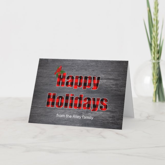 Tarjeta Felices fiestas de búfalo en madera gris (Anverso)
