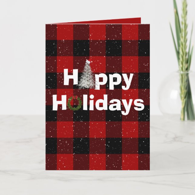 Tarjeta Felices fiestas de búfalo rojo y negro (Anverso)