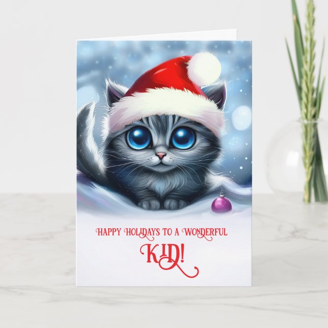 Tarjeta Felices Fiestas de Navidad a un Gran Niño Gato Ado (Anverso)