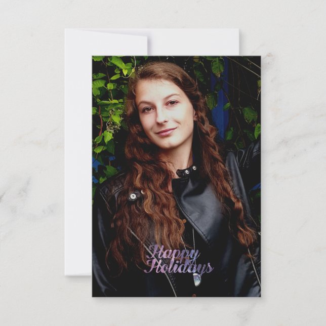 Tarjeta Felices Fiestas Espacios Púrpura Galaxia Tipografí (Anverso)