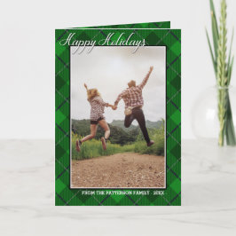 Tarjeta Felices Fiestas Familia Foto Estilo Tartán Verde