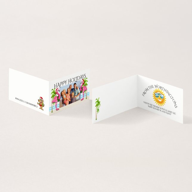 Tarjeta Felices Fiestas Flamingo Foto de la familia #navid (Interior y exterior)