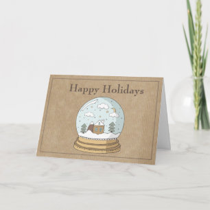 Tarjeta Felices fiestas, globo de nieve en Navidades marro