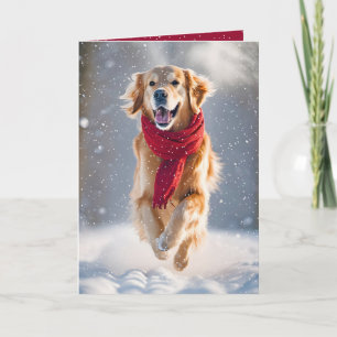 Tarjeta Felices Fiestas Golden Retriever En La Nieve