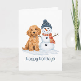 Tarjeta Felices Fiestas Goldendoodle Perro Muñeco de Nieve