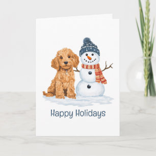 Tarjeta Felices Fiestas Goldendoodle Perro Muñeco de Nieve