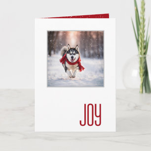 Tarjeta Felices Fiestas Husky con Bufanda Roja
