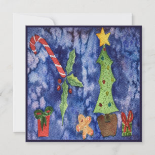 Tarjeta Felices Fiestas Iconos Clásicos de Navidad Acuarel
