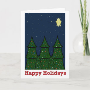 Tarjeta Felices Fiestas Lit Fir Trees