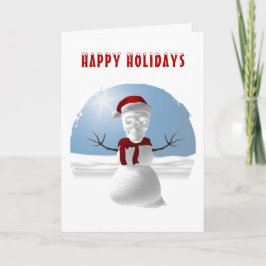 Tarjeta Felices Fiestas. Muñeco de nieve con cabeza de crá