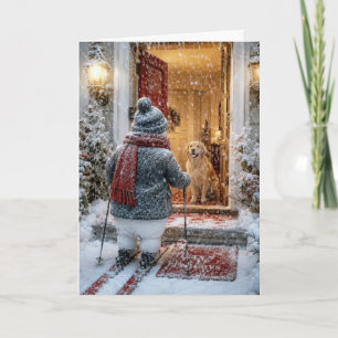 Tarjeta Felices Fiestas Muñeco de Nieve en Esquís