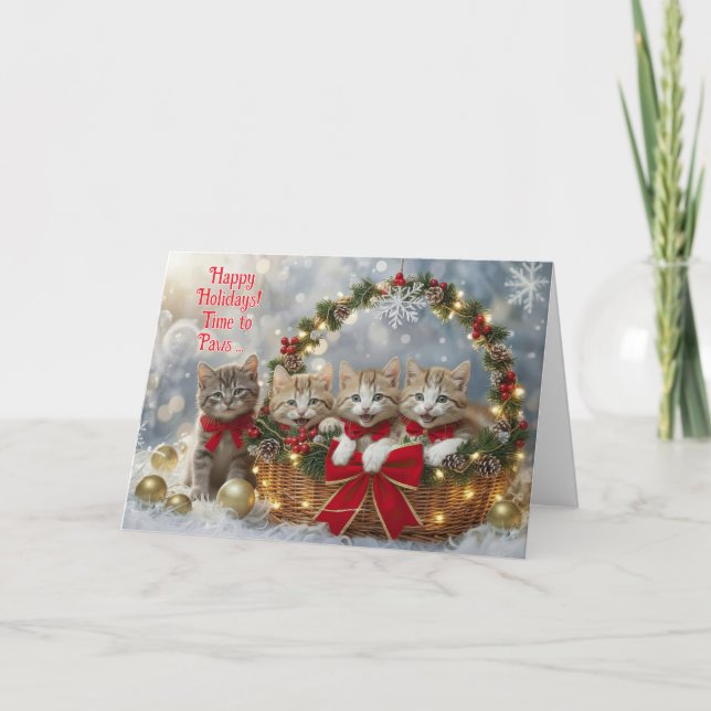 Tarjeta Felices Fiestas Navidad Gatitos Adorables (Anverso)