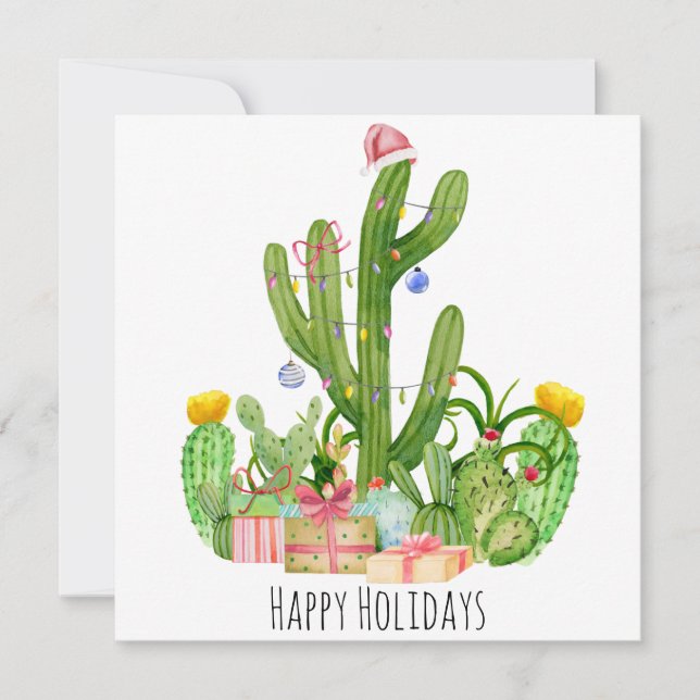 Tarjeta Felices Fiestas Navidades Cactus Greeting (Anverso)