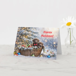Tarjeta Felices fiestas Navidades con chocolate labrador