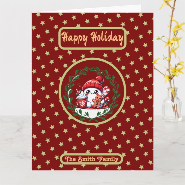 Tarjeta Felices Fiestas Navidades de Oro Rojo Foto (flor amarilla)