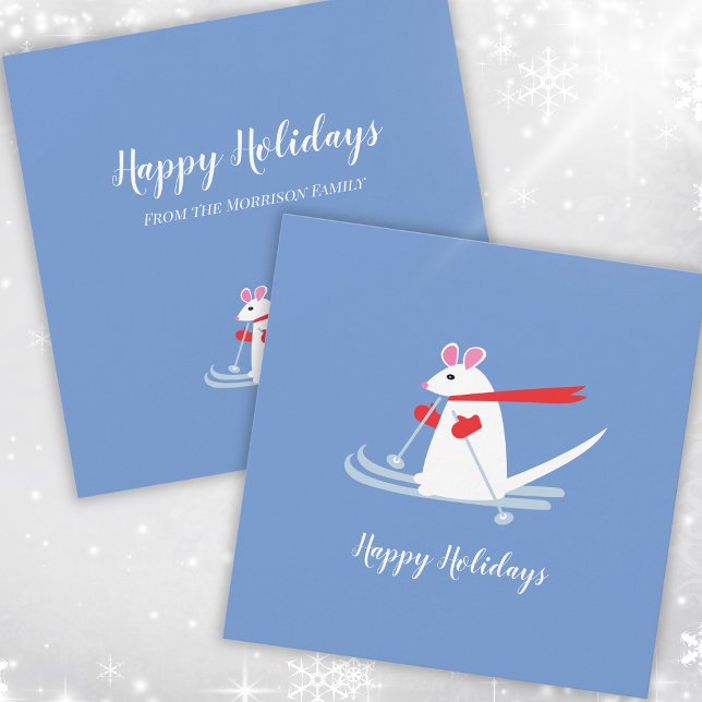 Tarjeta Felices fiestas Navidades del ratón de esquí salud (Subido por el creador)