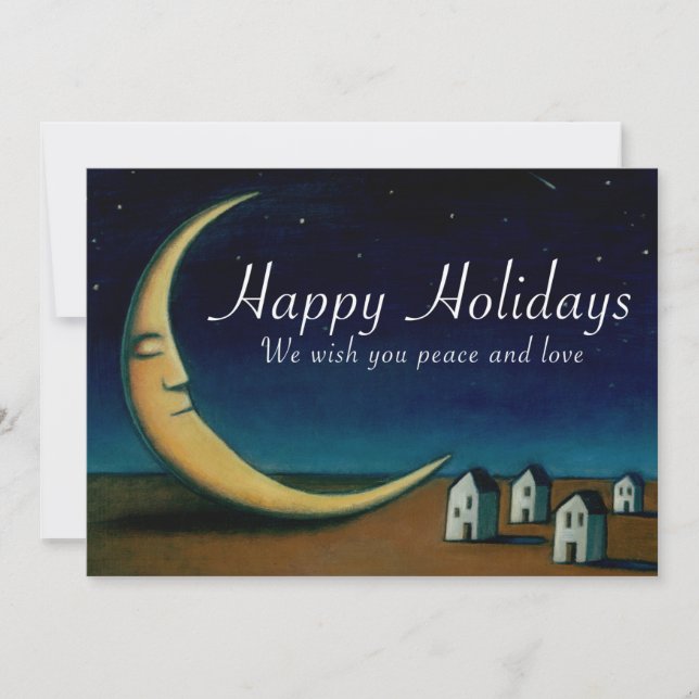 Tarjeta Felices Fiestas Nocturnas Cielo con Crescent Moon (Anverso)