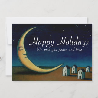 Tarjeta Felices Fiestas Nocturnas Cielo con Crescent Moon
