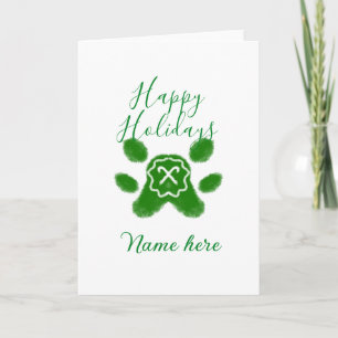 Tarjeta Felices fiestas perro verde pata caramelo animal