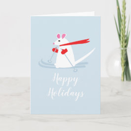 Tarjeta Felices Fiestas Ratón de Esquí Saludo de Navidad