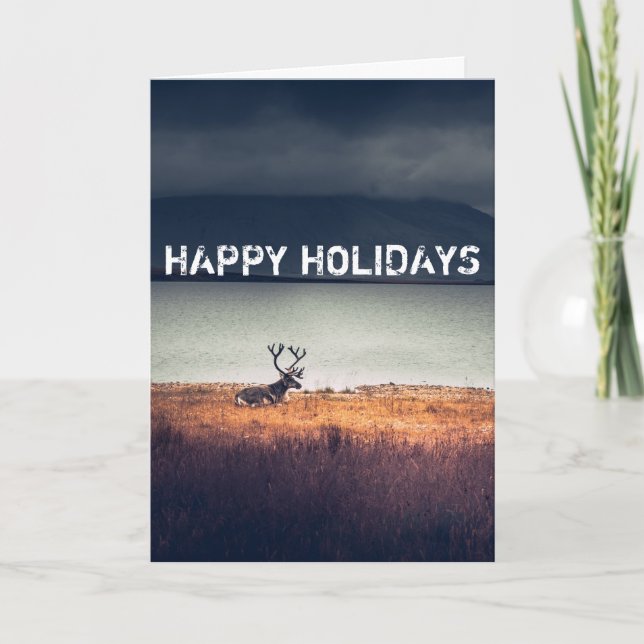 Tarjeta Felices fiestas, saludo de retrato de renos (Anverso)