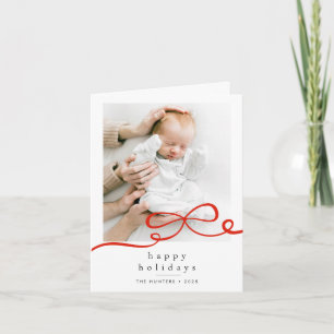 Tarjeta Felices Fiestas Simple Cinta Roja Foto Doble