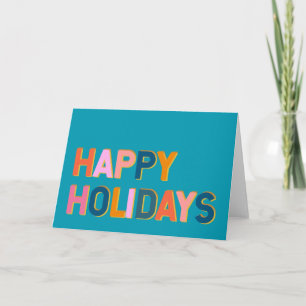Tarjeta Felices Fiestas Tipografía Azul Colorida Linda