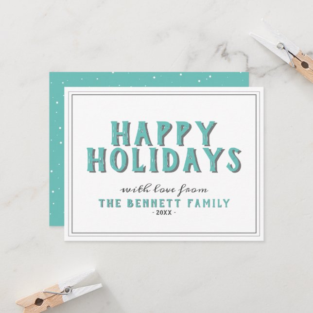 Tarjeta Felices Fiestas Tipografía Turquesa Navidad (Anverso/Reverso In Situ)