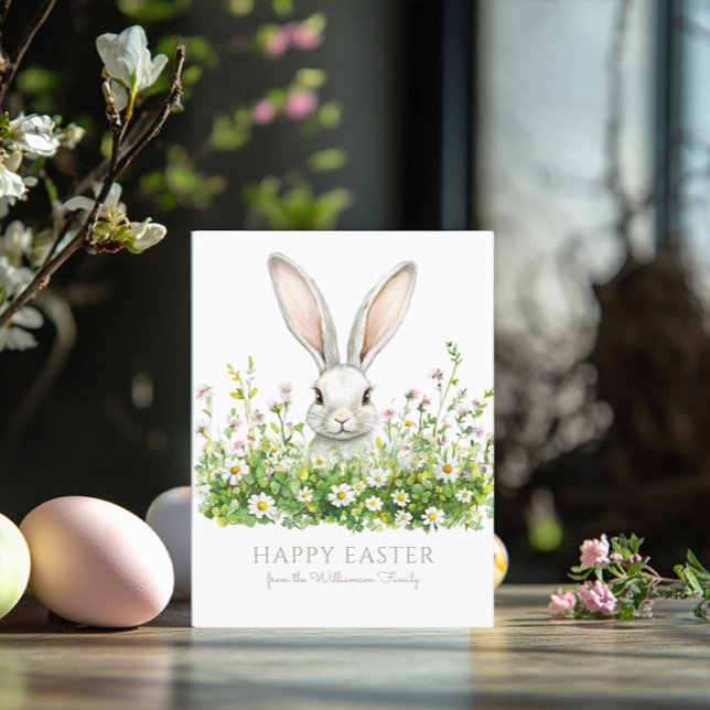 Tarjeta Felices Floraciones de Conejo Blanco de Pascua Per (Subido por el creador)