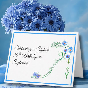 Tarjeta Felices Flores de Aster Azul, 30 de Septiembre