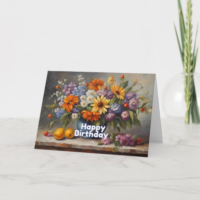 Tarjeta Felices flores de cumpleaños y vida de fruta (Anverso)