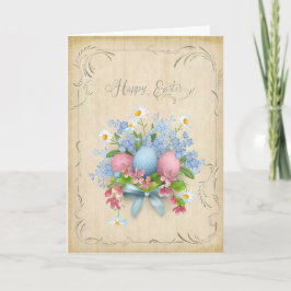 Tarjeta Felices flores de huevos de Pascua con saludo de p