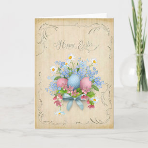 Tarjeta Felices flores de huevos de Pascua con saludo de p