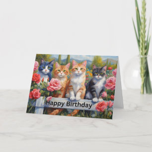 Tarjeta Felices gatos de cumpleaños en la valla de los jar
